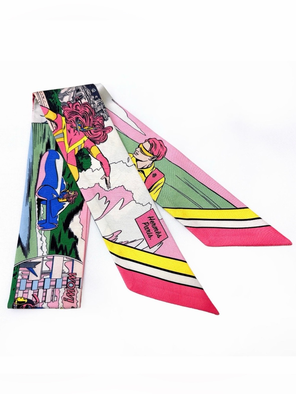 “WOW “ Twilly Scarf 100% Silk Ladies Pink Multi Color NWT